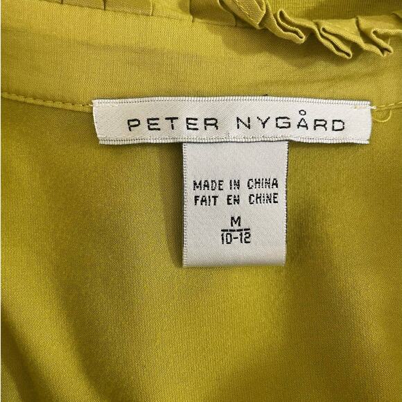 Peter Nygard Women Top M Chartreuse Short Sleeve Smock Drop‎ Waist Cottagecore - Picture 2 of 9